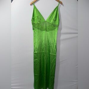 Zara Green Chemise Slip Dress with Lace Trim